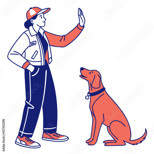 Woman Giving High Five to Dog: Cartoon Illustration