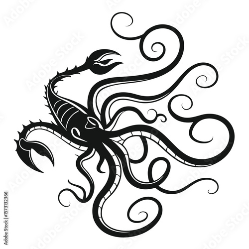 Mythical Sea Creature Design with Tentacles and Claws