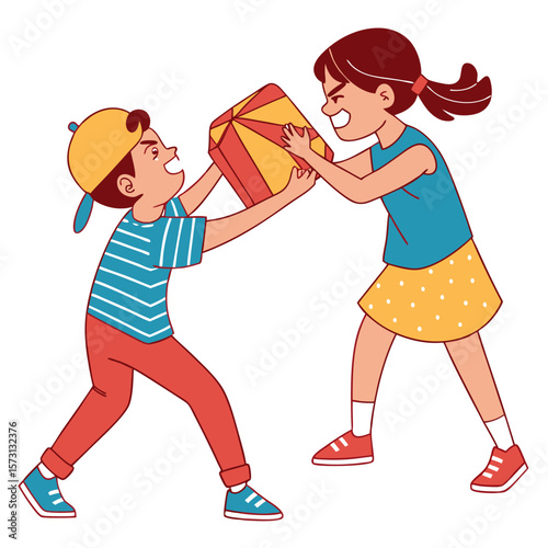 Angry Children Fighting Over Toy