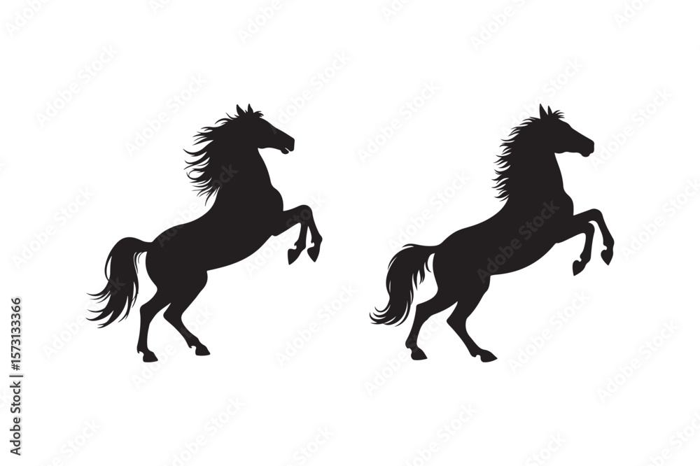 Fototapeta premium Horse silhouettes rearing up on white background