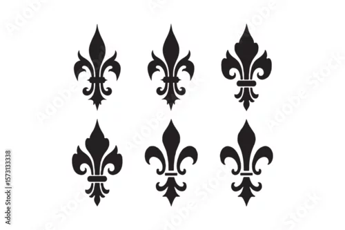 Obraz Collection of six black fleur de lis symbols on a white background