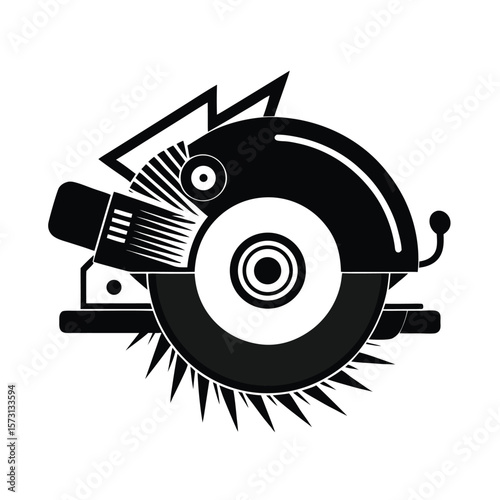industrial circular saw with sparks black silhouette