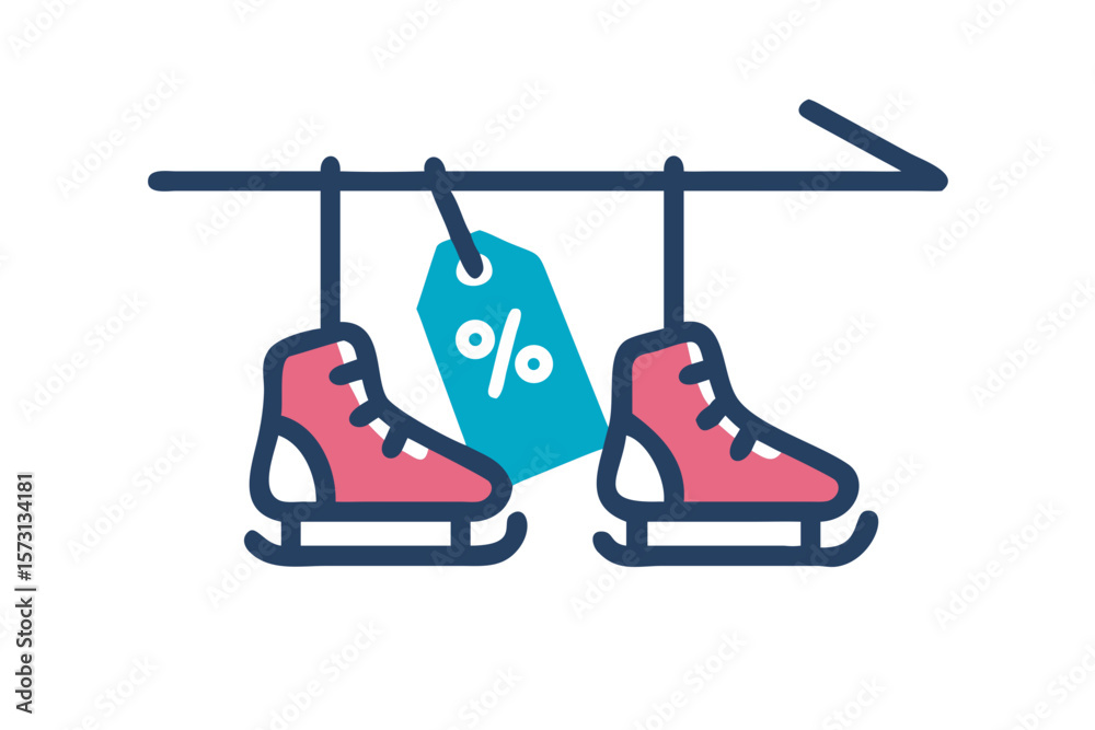 Naklejka premium Ice skates with discount tag hanging on cable