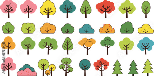 Cozy Cartoon Illustration of Colorful Trees, Pumpkins, and Harvest Landscape in Vector EPS Format with Warm Orange Leaves for Fall Season Joy - Autumn