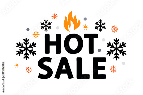 Hot sale text with snowflakes and fire icon