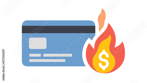 Credit card on fire with dollar sign in vector style