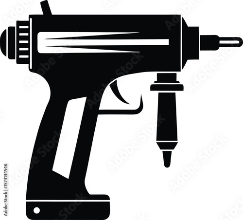 industrial nail gun vector silhouette in black with details