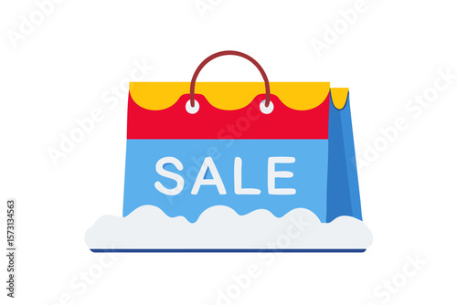 Shopping bag with SALE tag and snowy base in winter style
