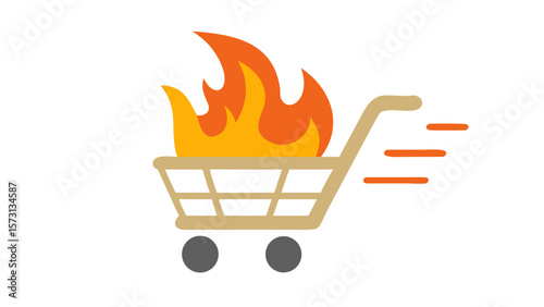 Beige shopping cart with flames and horizontal motion lines