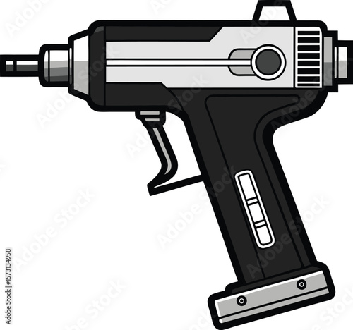 industrial pneumatic nail gun vector in black line art