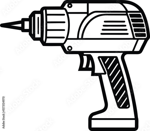 industrial style hammer drill black vector line drawing