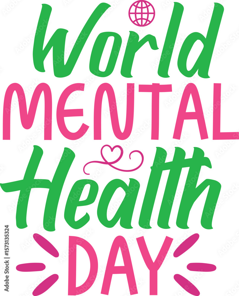 Naklejka premium World Mental Health Day Typography Vector Design – Inspirational, Artistic & Awareness Focused Graphic