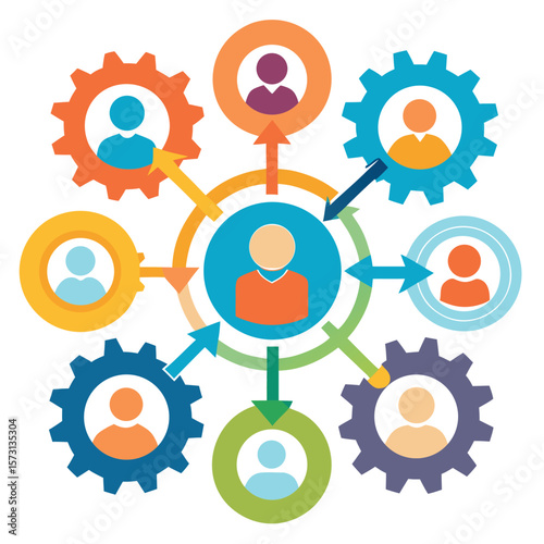 A colorful illustration of teamwork and interconnectedness representing collaboration and communication dynamics