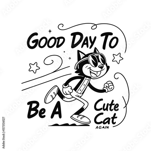 A jubilant cat character