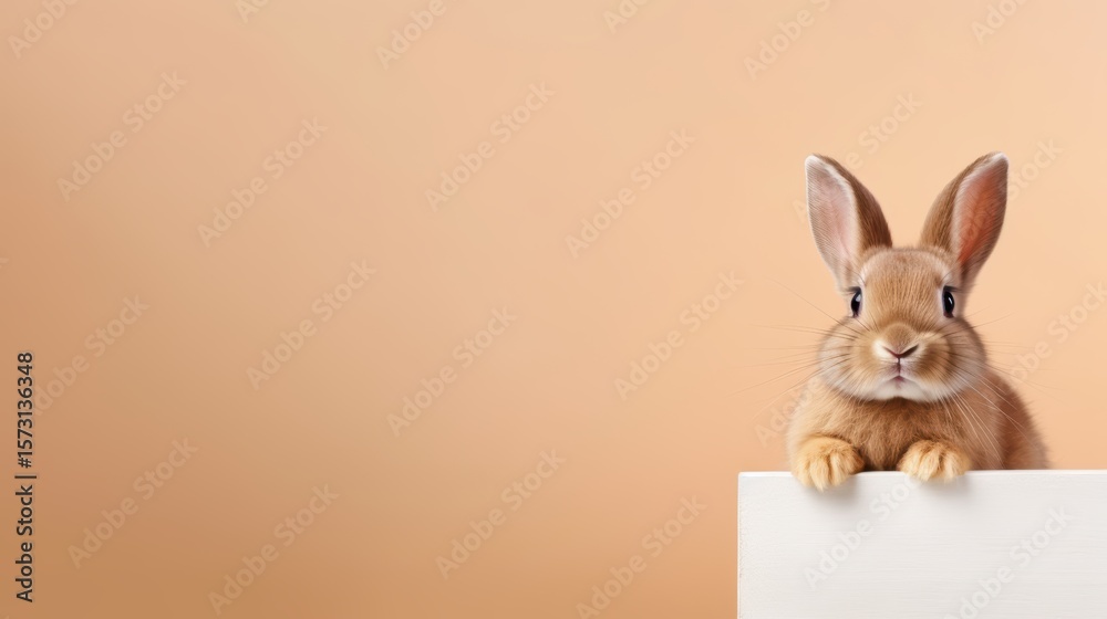 Obraz premium cute animal pet rabbit or bunny brown color smiling and laughing isolated with copy space for easter background, rabbit, animal, pet, cute, fur, ear, mammal, background, celebration, generate by AI