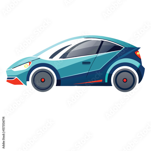 Sleek futuristic electric sports car with aerodynamic design in vibrant teal and blue