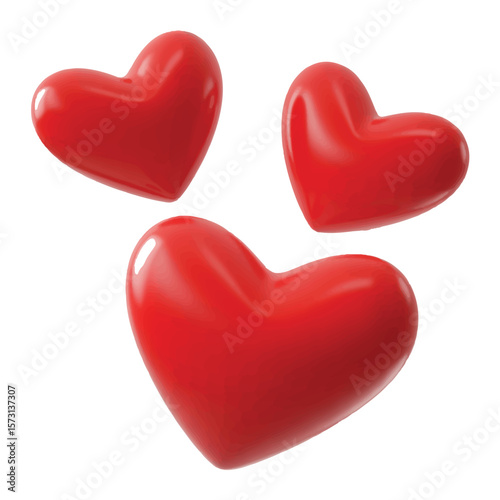 Three vibrant red hearts floating together, symbolizing love, romance, and heartfelt emotions for valentines day