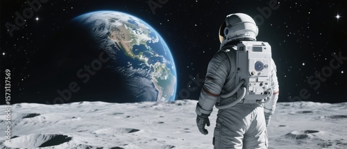 Astronaut Gazing at Earth from the Moon's Surface, Space Exploration