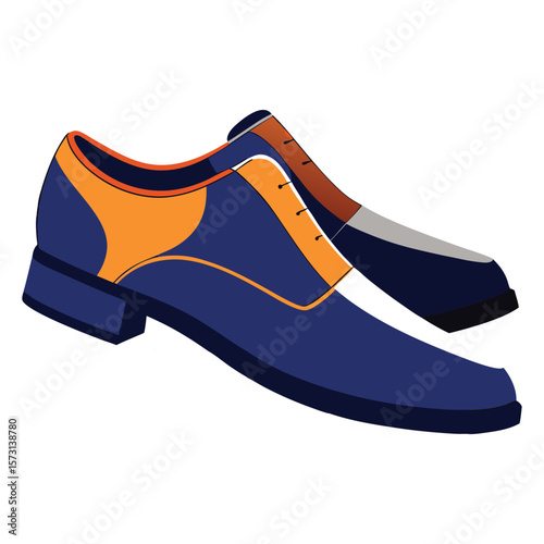 Stylish blue and orange oxford dress shoes for men on white background