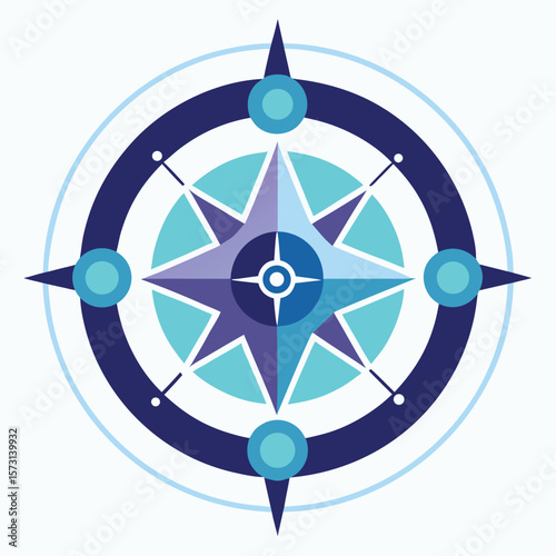 Stylish and minimalistic vector illustration of a compass rose navigation icon depicting directional guidance and exploration.