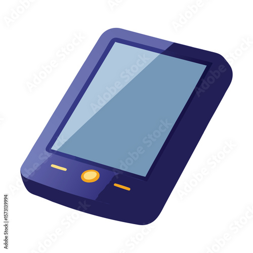 Modern dark blue smartphone with a blue screen and yellow button
