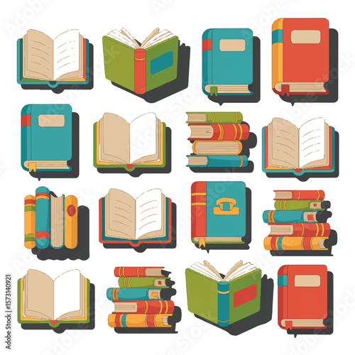 A vibrant collection of colorful books, both open and stacked, representing knowledge and the joy of reading