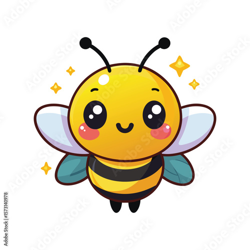 kawaii bee with sparkly eyes and puffed cheeks