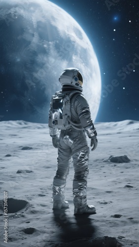Solitary Astronaut Gazing at Earthrise on the Lunar Surface