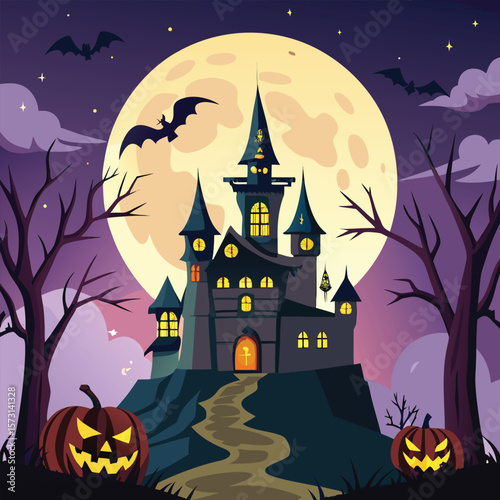 Full Moon Halloween Scene with Bats
