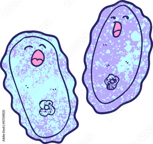 cartoon cells in bright neon color