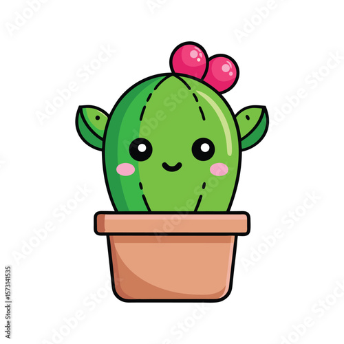 kawaii cactus in a small pot with rosy cheeks silhouette