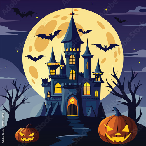 Full Moon Halloween Scene with Bats