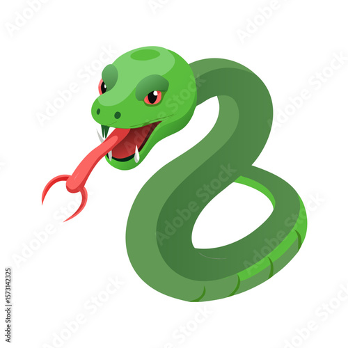 Cute Green Cartoon Snake Character