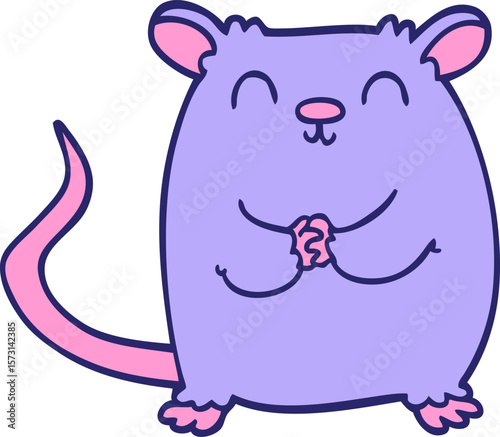 cartoon doodle happy mouse in bright neon color