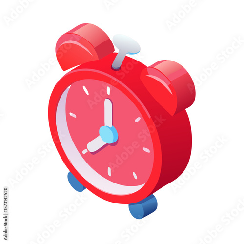 Ringing Red Alarm Clock Isometric Icon