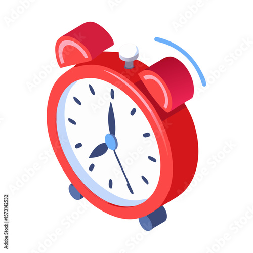 Ringing Red Alarm Clock Isometric Icon