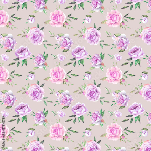 Wallpaper Mural Seamless Romantic watercolor pattern. Hand draw floral ornament with green leaves, pink peach flowers, leaf branches. Wedding invitations, backgrounds, fashion, prints, fabric. Botanical painting Torontodigital.ca