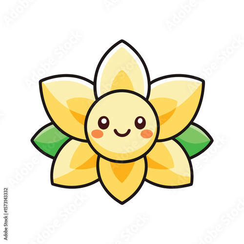 kawaii daffodil with chubby cheeks and a tiny wink vector