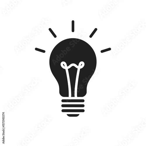 Illustration of a lightbulb with radiating lines signifying illumination and a coiled filament inside