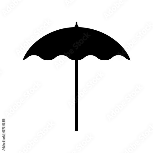 Illustration of a closed umbrella with a curved top and a straight handle for rainy weather days needs