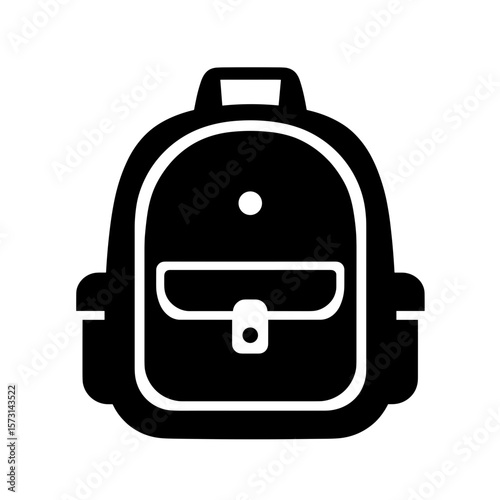 Illustration of a backpack with handle and front pocket for carrying school supplies and personal items