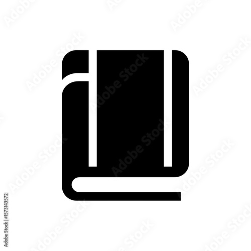 A graphic representation of a closed book with a bookmark sticking out from the top edge of the pages