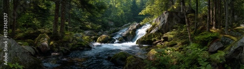 Rushing waterfall action forest hdr 360 degrees nature scene hdri