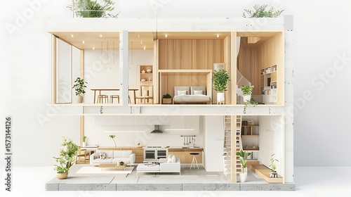  Twostory modern home with a minimalist interior design