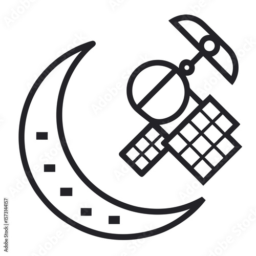 Moon and Satellite Vector – Lunar Orbit and Communication