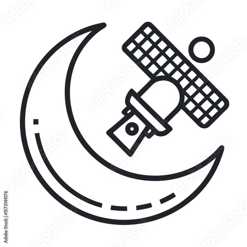 Moon and Satellite Vector – Lunar Orbit and Communication