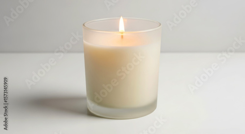 Wallpaper Mural Scented candle burning in clear glass container on white background   Torontodigital.ca