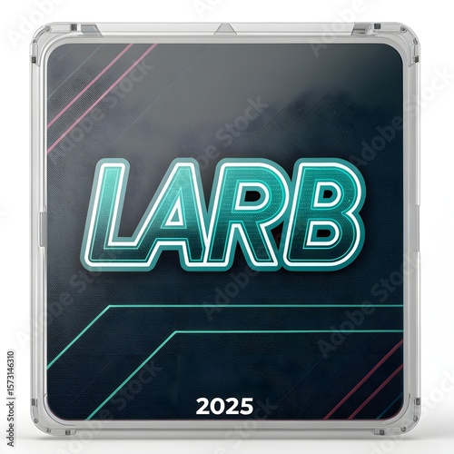 Futuristic larb logo design with the year 2025 in a clear protective case isolated on white background isolated on transparent background