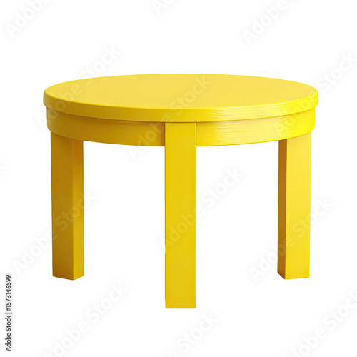 Bright Yellow Round Table Isolated on Transparent Background