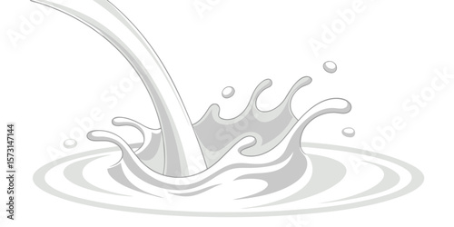 Realistic milk splash with ripples and pouring liquid. White cream or yogurt crown on isolated background. Fresh dairy food product vector illustration for packaging, ads, and label design.